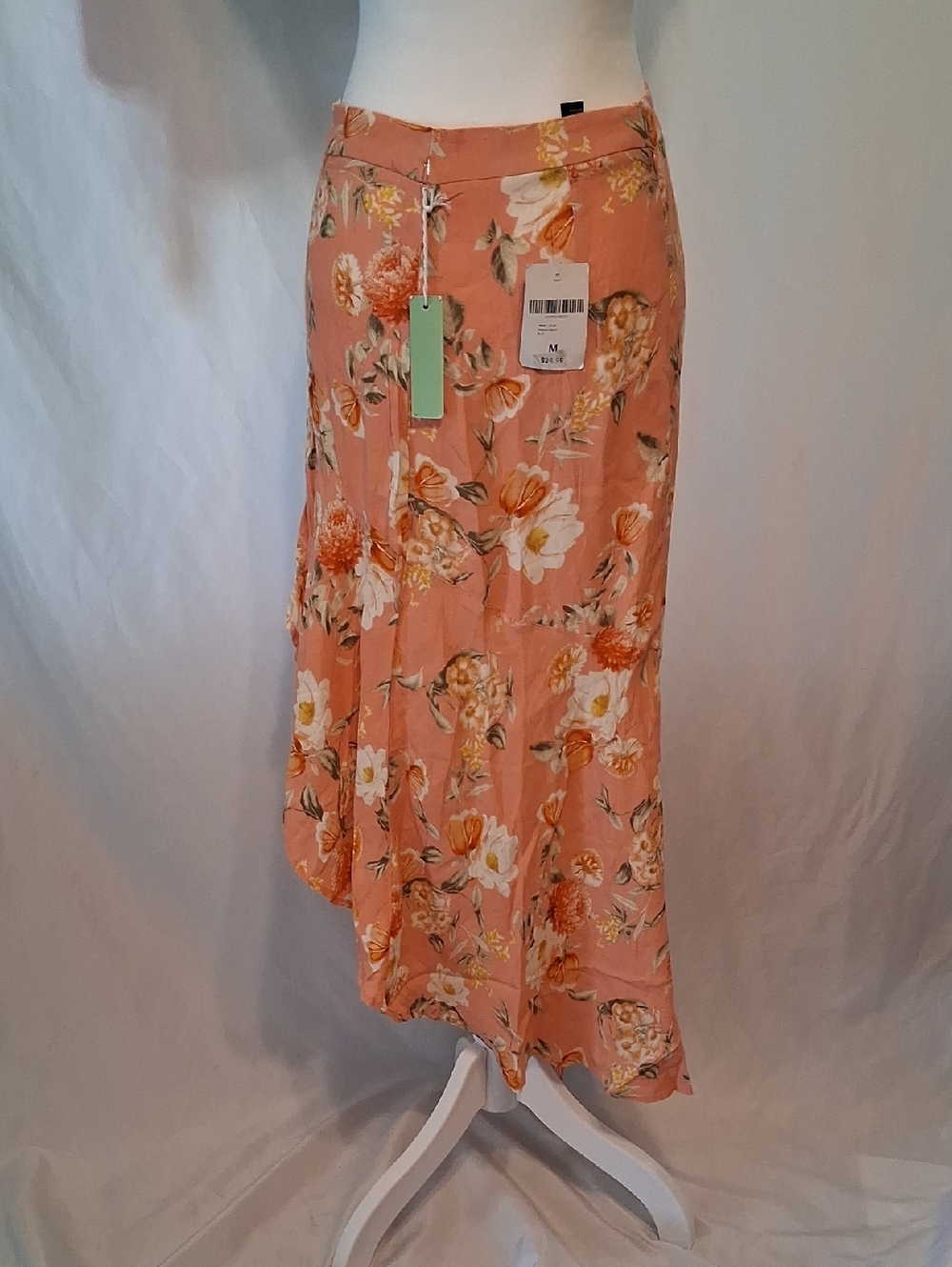 NWT. Forever 21 Coral Peach Floral Chiffon High-Low Ruffle Skirt M - Picture 4 of 10
